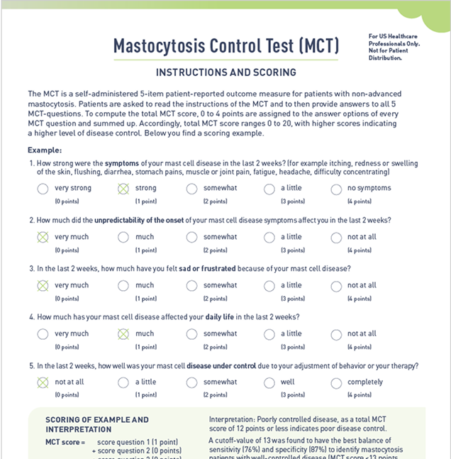 Mastocytosis control test (MCT) instructions and scoring download